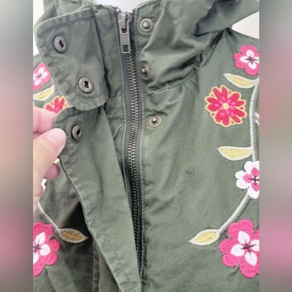 Xhilaration Junior Floral Embroidered Anorak Jacket Olive Utility Outdoor Size L - Picture 6 of 11